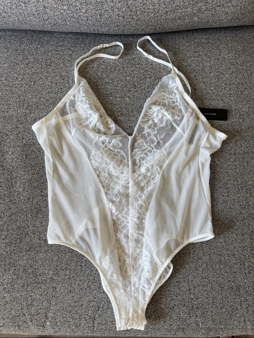 Natori Flora Warm White Lace-Front Sheer Bodysuit